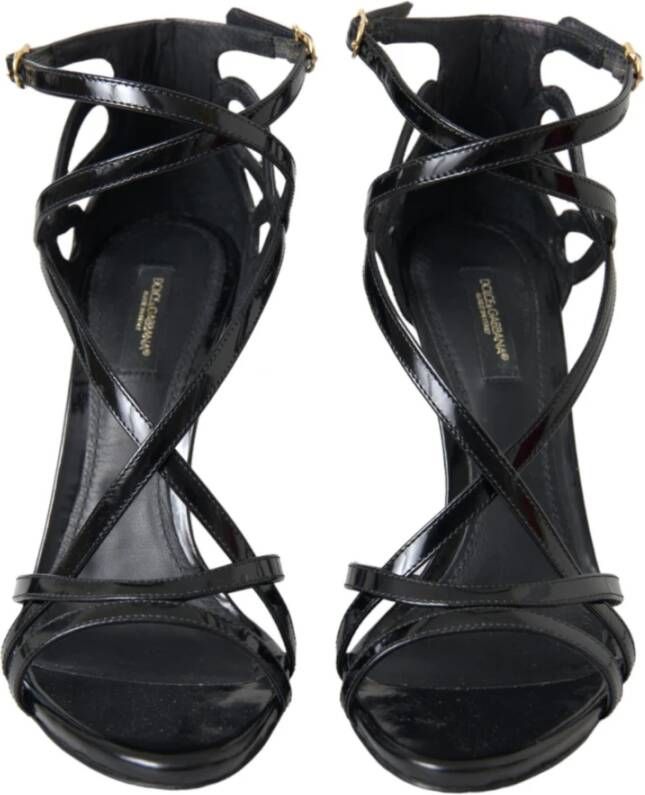 Dolce & Gabbana Zwarte Leren Enkelband Hakken Sandalen Black Dames