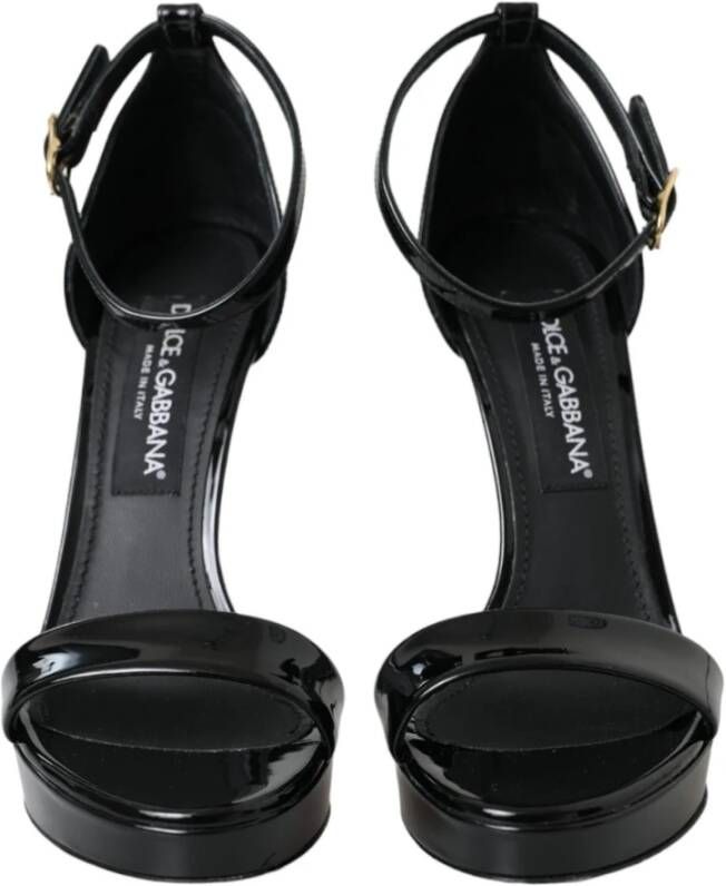 Dolce & Gabbana Zwarte leren enkelband sandalen Black Dames