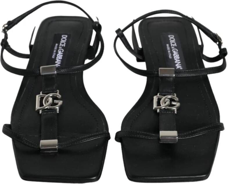 Dolce & Gabbana Zwarte leren enkelband sandalen Black Dames