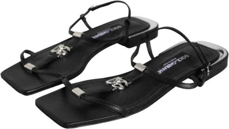 Dolce & Gabbana Zwarte leren enkelband sandalen Black Dames