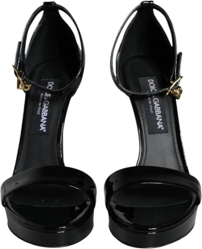 Dolce & Gabbana Zwarte leren enkelband sandalen Black Dames