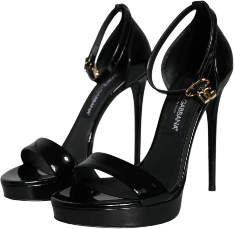 Dolce & Gabbana Zwarte leren enkelband sandalen Black Dames