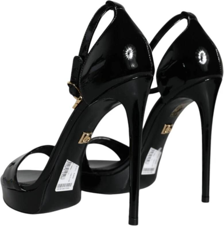 Dolce & Gabbana Zwarte leren enkelband sandalen Black Dames