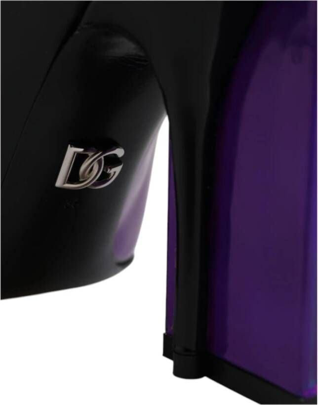 Dolce & Gabbana Zwarte Leren Enkellaarzen met Rits Purple Dames