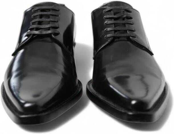 Dolce & Gabbana Zwarte Leren Formele Platte Schoenen Vetersluiting Black Dames