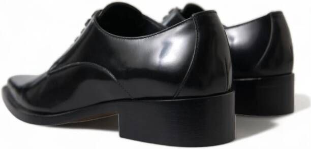 Dolce & Gabbana Zwarte Leren Formele Platte Schoenen Vetersluiting Black Dames