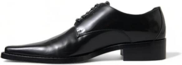 Dolce & Gabbana Zwarte Leren Formele Platte Schoenen Vetersluiting Black Dames