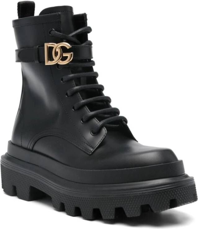 Dolce & Gabbana Zwarte Leren Gesp Detail Laarzen Black Dames