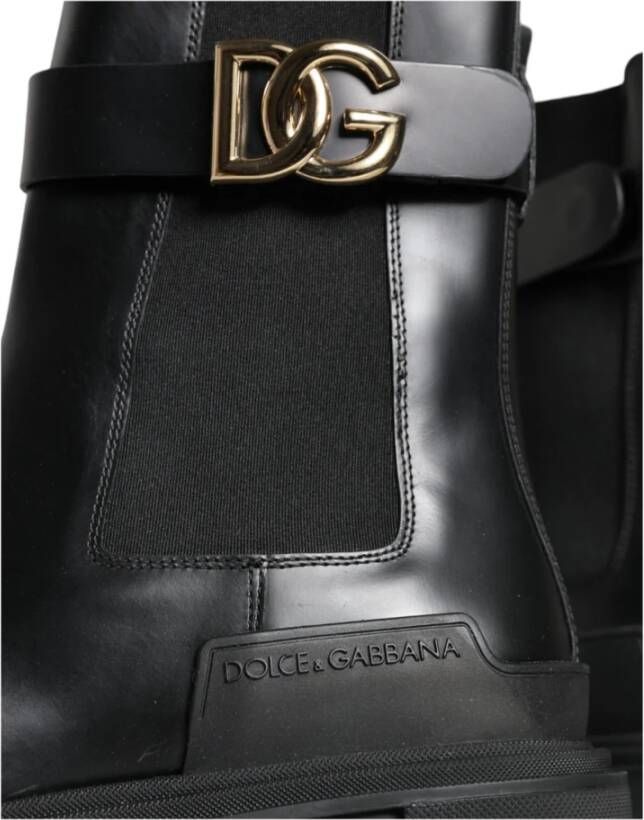 Dolce & Gabbana Zwarte Leren Gevechtslaarzen Black Dames