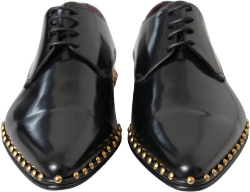 Dolce & Gabbana Zwarte leren gouden studs Derby schoenen Black Heren