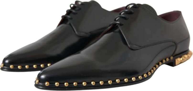 Dolce & Gabbana Zwarte leren gouden studs Derby schoenen Black Heren