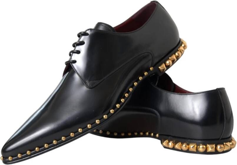 Dolce & Gabbana Zwarte leren gouden studs Derby schoenen Black Heren