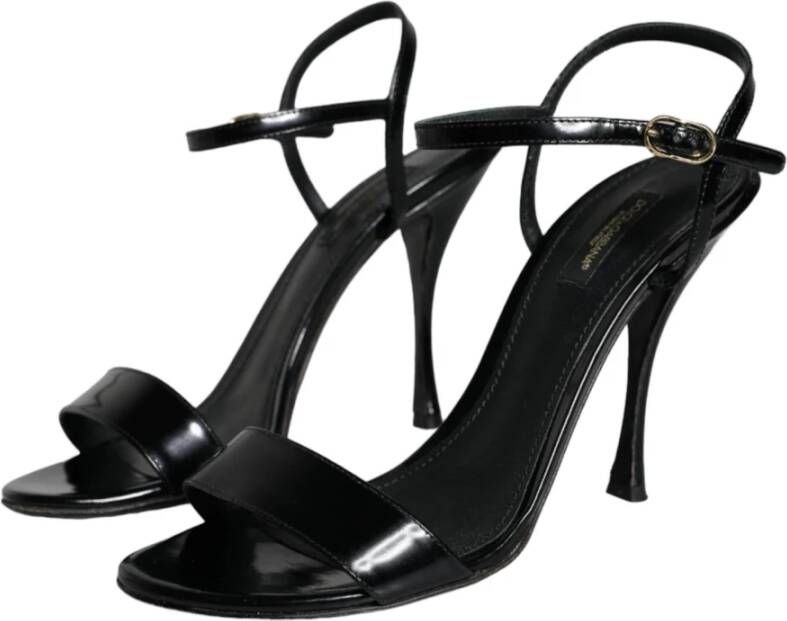 Dolce & Gabbana Zwarte Leren Hakken Sandalen Black Dames