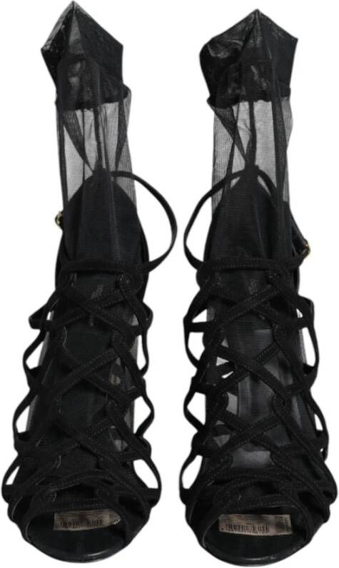 Dolce & Gabbana Zwarte Leren Hakken Sandalen met Gesp Black Dames