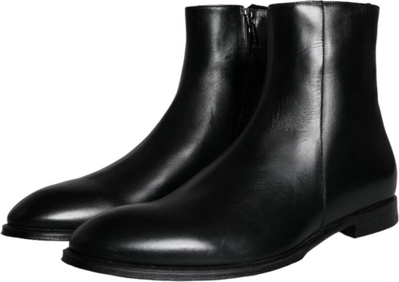 Dolce & Gabbana Zwarte Leren Herenlaarzen Schoenen Black Heren