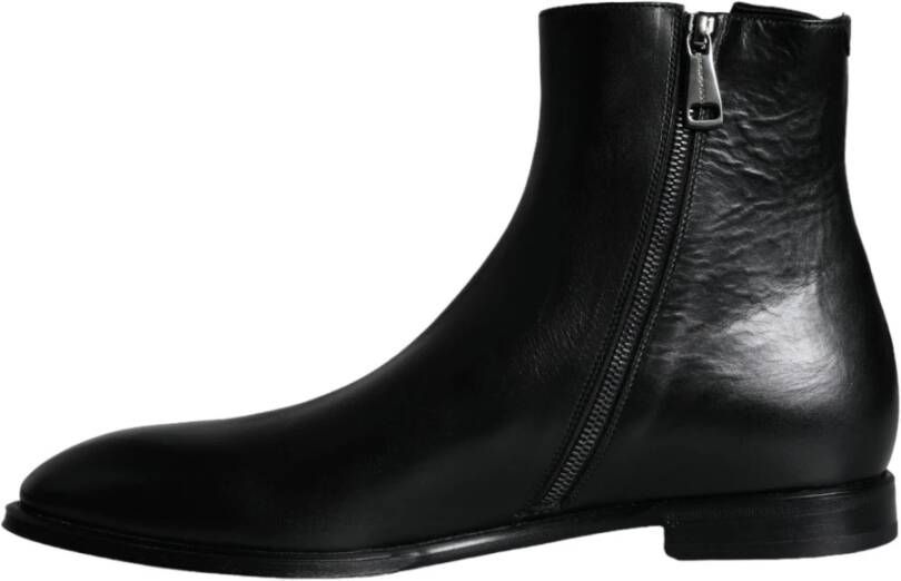 Dolce & Gabbana Zwarte Leren Herenlaarzen Schoenen Black Heren