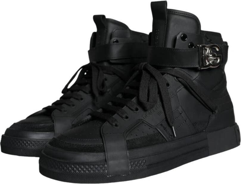 Dolce & Gabbana Zwarte Leren High Top Logo Sneakers Black Heren