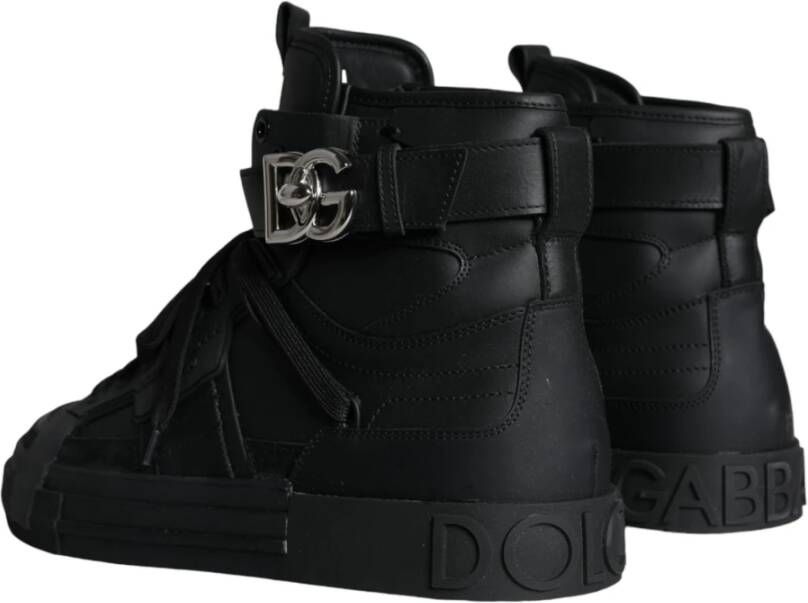 Dolce & Gabbana Zwarte Leren High Top Logo Sneakers Black Heren