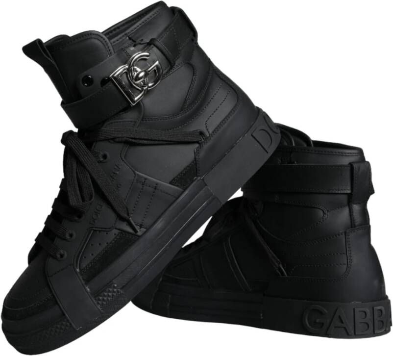 Dolce & Gabbana Zwarte Leren High Top Logo Sneakers Black Heren