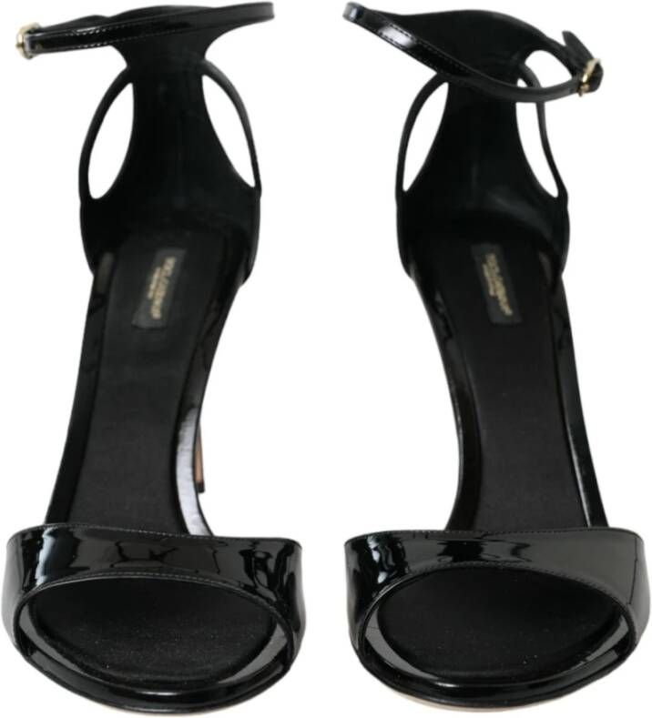 Dolce & Gabbana Zwarte Leren Hoge Hak Sandalen Black Dames