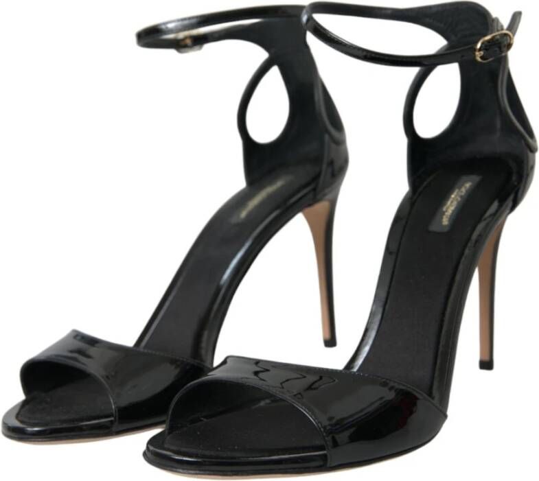 Dolce & Gabbana Zwarte Leren Hoge Hak Sandalen Black Dames