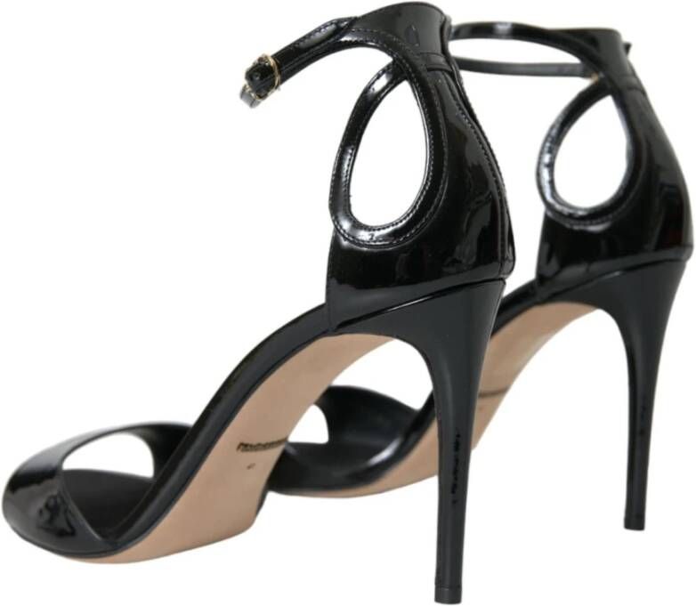 Dolce & Gabbana Zwarte Leren Hoge Hak Sandalen Black Dames