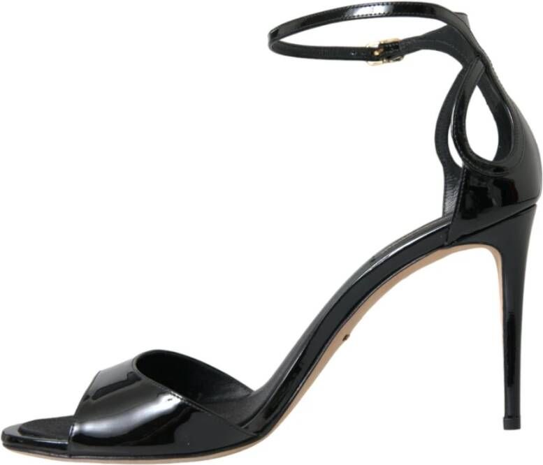 Dolce & Gabbana Zwarte Leren Hoge Hak Sandalen Black Dames