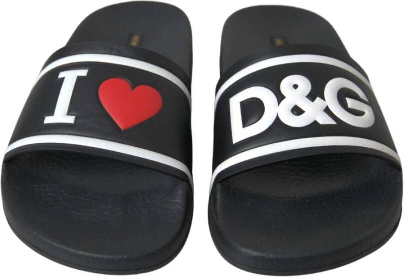 Dolce & Gabbana Zwarte leren I Love D&G Slide Sandalen Black Dames