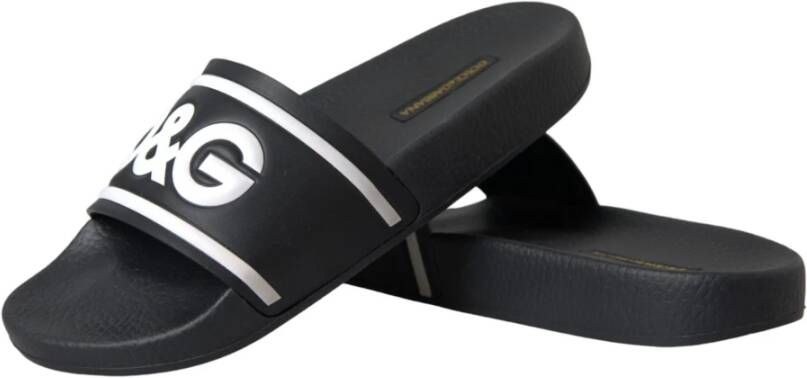 Dolce & Gabbana Zwarte leren I Love D&G Slide Sandalen Black Dames