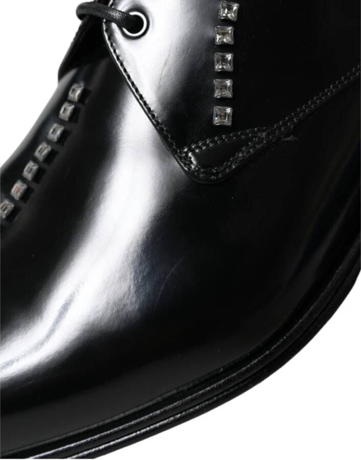 Dolce & Gabbana Zwarte Leren Kristal Formele Schoenen Black Heren