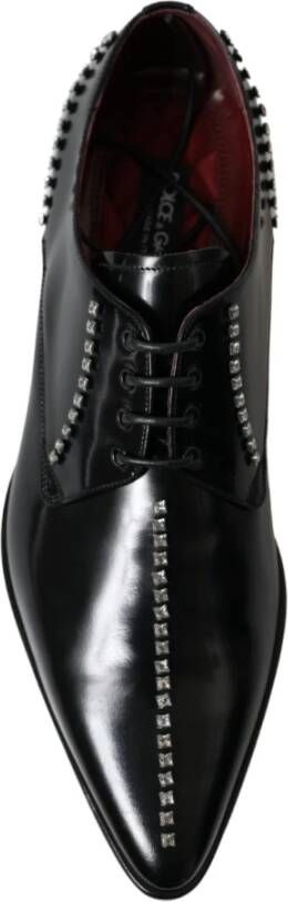 Dolce & Gabbana Zwarte Leren Kristal Formele Schoenen Black Heren