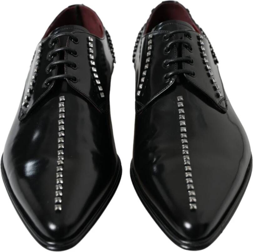 Dolce & Gabbana Zwarte Leren Kristal Formele Schoenen Black Heren