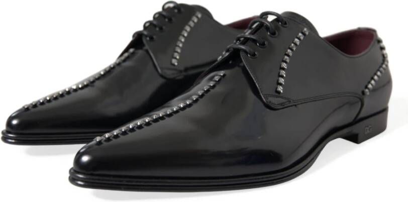 Dolce & Gabbana Zwarte Leren Kristal Formele Schoenen Black Heren