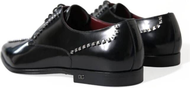 Dolce & Gabbana Zwarte Leren Kristal Formele Schoenen Black Heren