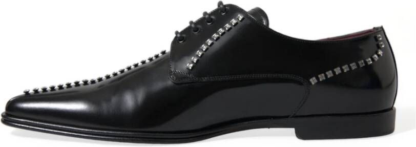 Dolce & Gabbana Zwarte Leren Kristal Formele Schoenen Black Heren