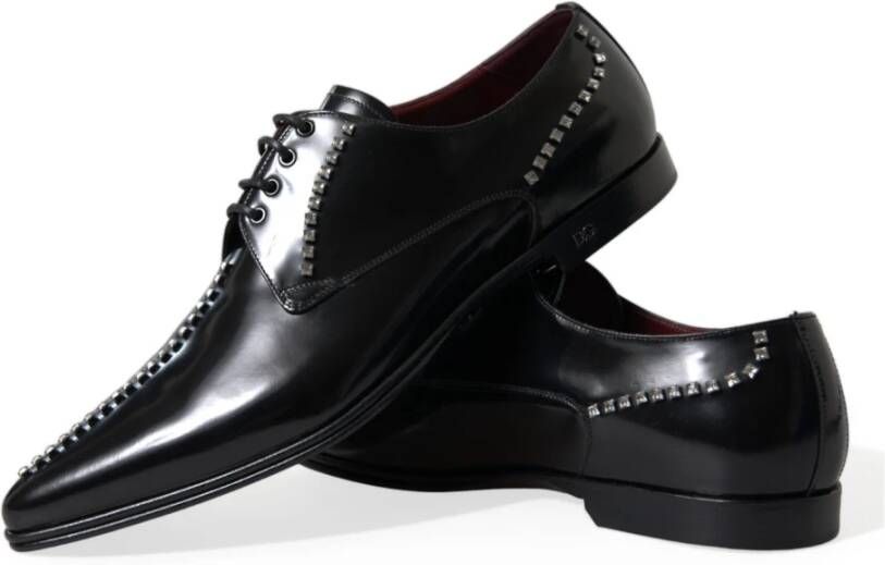 Dolce & Gabbana Zwarte Leren Kristal Formele Schoenen Black Heren