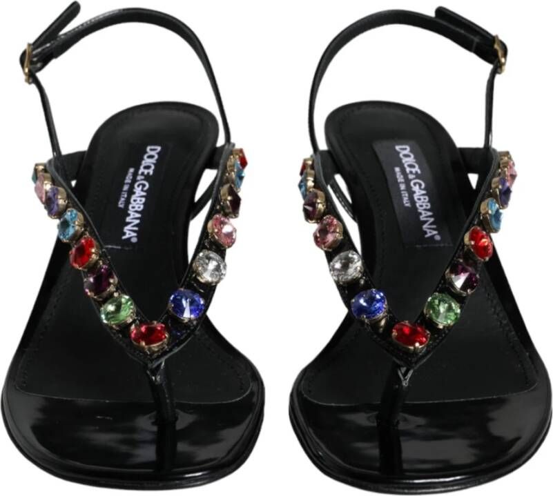 Dolce & Gabbana Zwarte leren kristallen slingback sandalen schoenen Black Dames