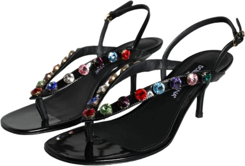 Dolce & Gabbana Zwarte leren kristallen slingback sandalen schoenen Black Dames