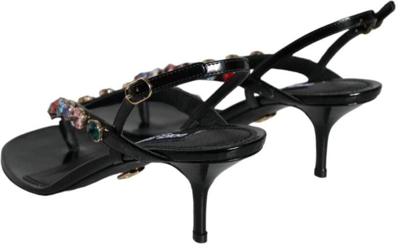 Dolce & Gabbana Zwarte leren kristallen slingback sandalen schoenen Black Dames