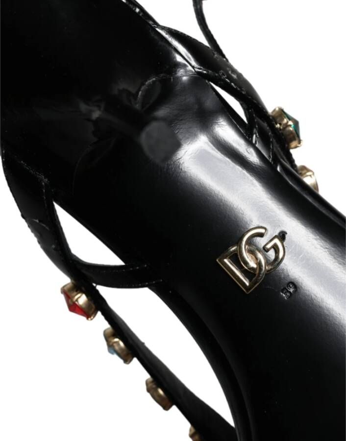 Dolce & Gabbana Zwarte leren kristallen slingback sandalen schoenen Black Dames