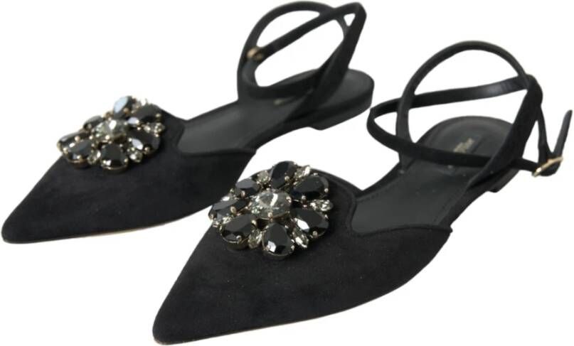 Dolce & Gabbana Zwarte leren kristallen slingback sandalen schoenen Black Dames