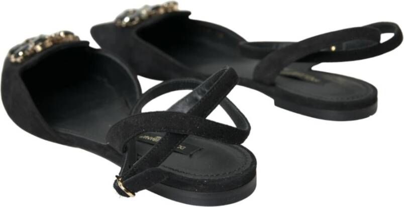 Dolce & Gabbana Zwarte leren kristallen slingback sandalen schoenen Black Dames