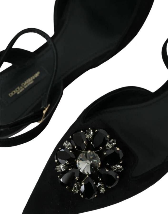 Dolce & Gabbana Zwarte leren kristallen slingback sandalen schoenen Black Dames