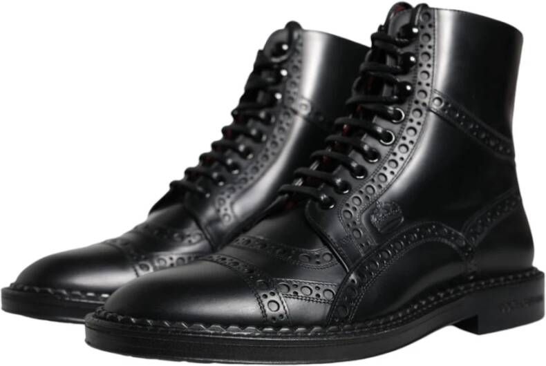 Dolce & Gabbana Zwarte leren laarzen met logo Black Heren