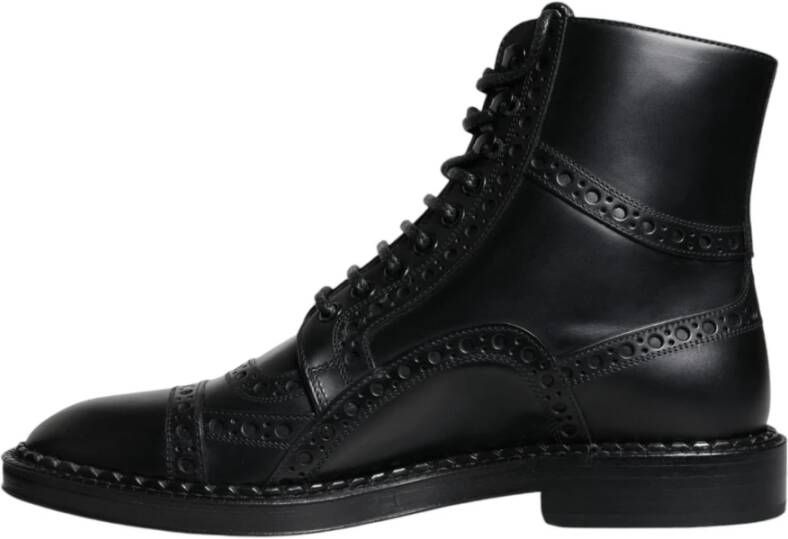 Dolce & Gabbana Zwarte leren laarzen met logo Black Heren