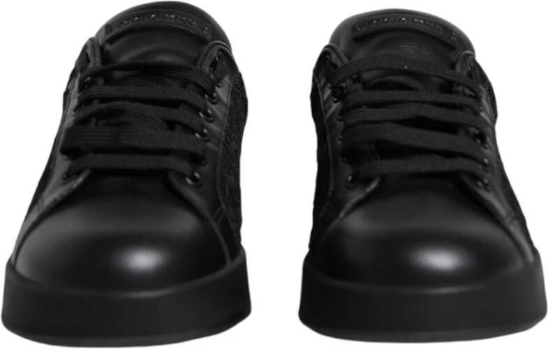 Dolce & Gabbana Zwarte Leren Lage Sneakers Black Dames