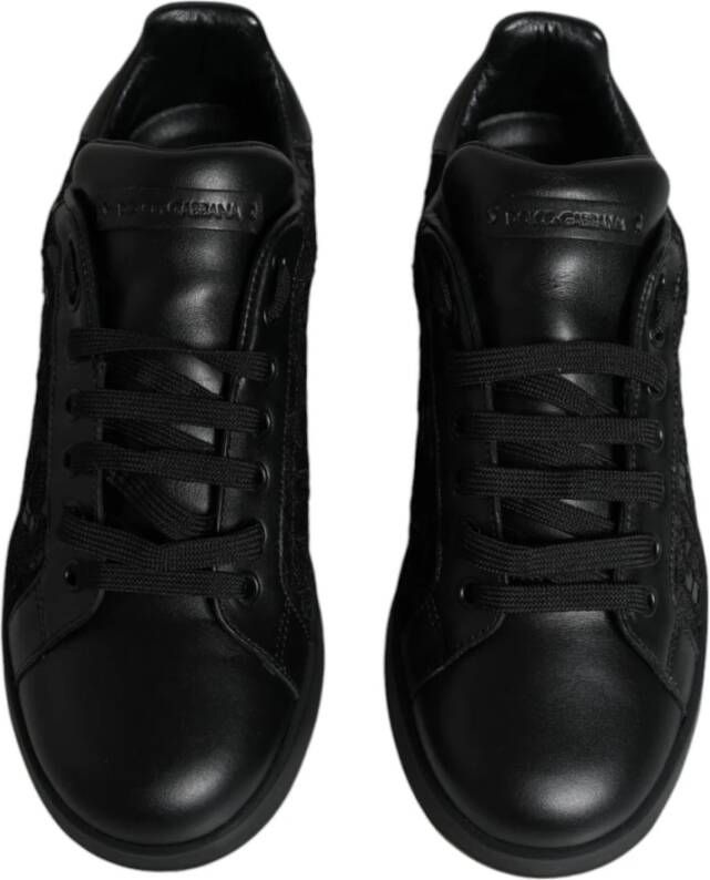 Dolce & Gabbana Zwarte Leren Lage Sneakers Black Dames