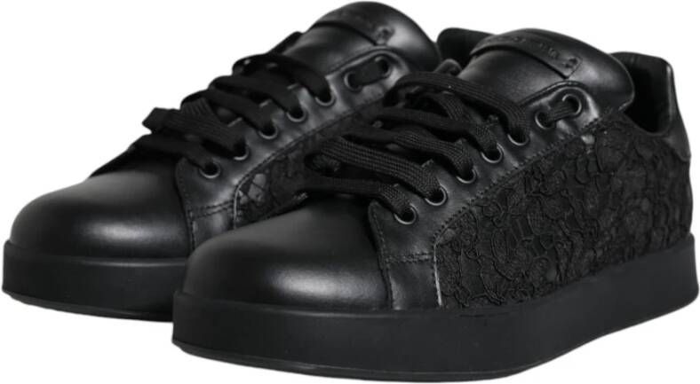 Dolce & Gabbana Zwarte Leren Lage Sneakers Black Dames