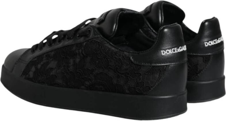 Dolce & Gabbana Zwarte Leren Lage Sneakers Black Dames