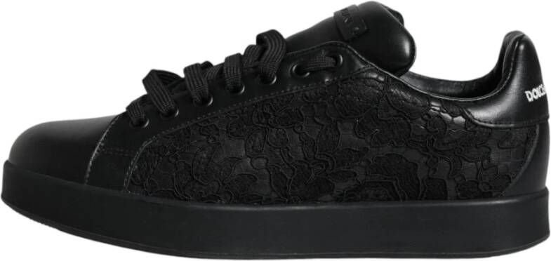 Dolce & Gabbana Zwarte Leren Lage Sneakers Black Dames